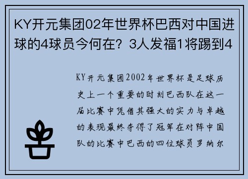 KY开元集团02年世界杯巴西对中国进球的4球员今何在？3人发福1将踢到43岁 - 副本